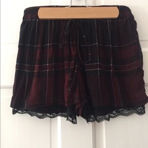 Zara Pull-On Plaid Shorts with Lace Underlay